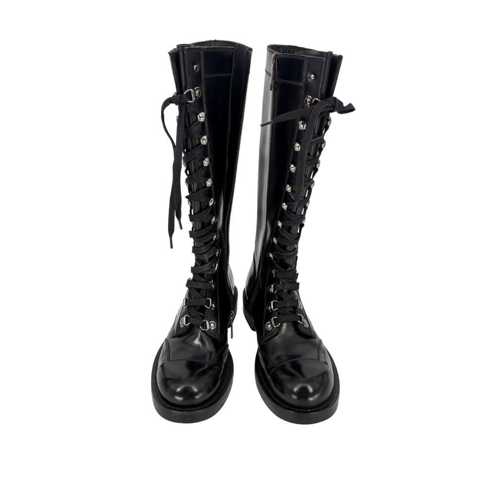 Dolce &‎ Gabbana Tall Boots Lace Up Leather Vibram Sole Black Size 38